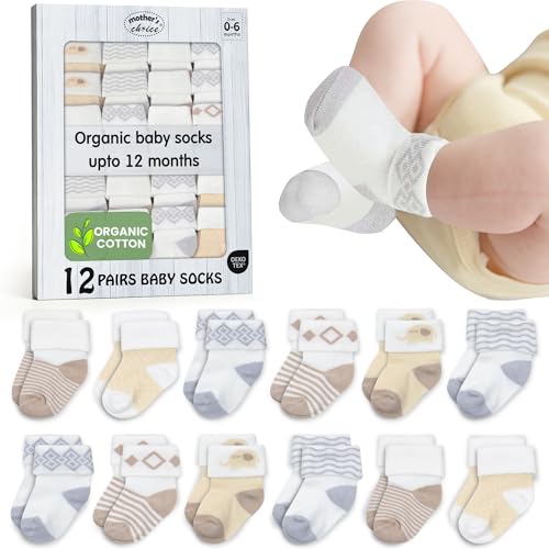 Image of Mother's Choice Organic Cotton Baby Socks Infant 0-6 Months - 12 pairs Soft, Cozy, and Gentle Newborn Socks for Girls & Boys, Perfect Baby Registry for Everyday Wear, and Infant Comfort