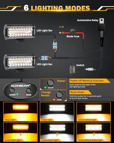 Image of Auxbeam 7 Inch 300W LED Light Bar, 6 Modes Strobe Amber Pod Yellow Fog Dual Color Spot Flood Offroad Driving, Memory Function Work Light for Truck Car ATV