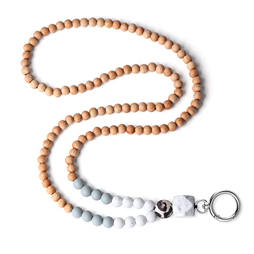 Image of Teacher Lanyard Lanyards for ID Badges Keys Women Wood Silicone Beaded Lanyard with ID Holder Work Jewelry