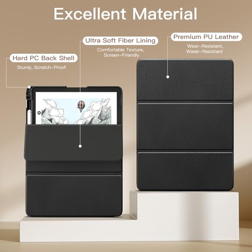 Image of MoKo Stand Case for 11 inch Kindle Scribe (3rd Generation -2025) & Kindle Scribe Colorsoft (1st Generation 2025) - Premium Leather Trifold Stand Cover with Pen Holder, Auto Sleep /Wake, Black