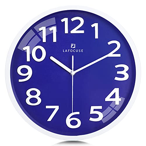 Lafocuse 30cm Reloj de Pared Números Grande 3D, Azul Oscuro Silencioso Moderno Reloj Cocina Pared Fácil de Leer, Decorativo sin Tictac para Salon Dormitorio Oficina