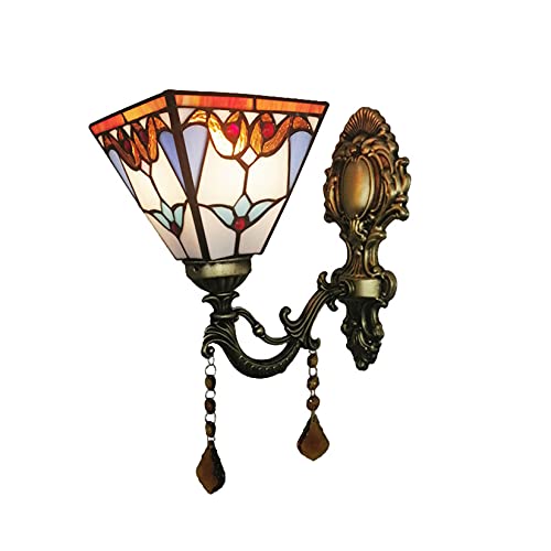 GAUUA Lámpara De Pared Barroca De Estilo Tiffany Lámpara De Pared De Vidrio De Colores Espejo Estadounidense Lámpara De Pared Delantera Dormitorio Cama Pasillo Balcón
