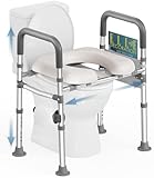 HOMLAND Raised Toilet Seat with Handles, 400 LBS Toilet Seat Risers for Seniors with Adjustable Height & Width, Handicap Elevated Toilet Riser Fit Any Toilet, Gray