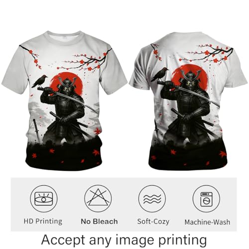 Blissboy Funny Japanese Samurai T-Shirt Novelty Short Sleeve Crewneck Shirt