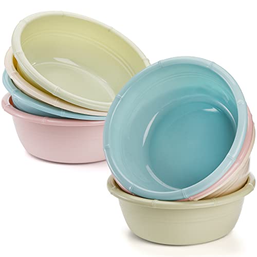 Peohud 8 Pack Plastic Wash Basin, 5L Round Washing Up Bowls, Stackable Wash Bowls for Personal Care, Unbreakable Vegetable Fruit Wash Pan Dish Tub for Home Kitchen Camping Outdoor Indoor, 30cm