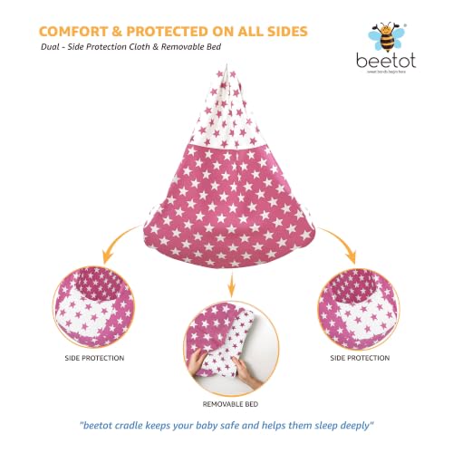 Image of Premium Swing Cradle Set | Cradle Cloth, Padded Bed, Mosquito Net, Heavy-Duty Spring & Triangle Hanger | Up to 15 kg | Pink Star