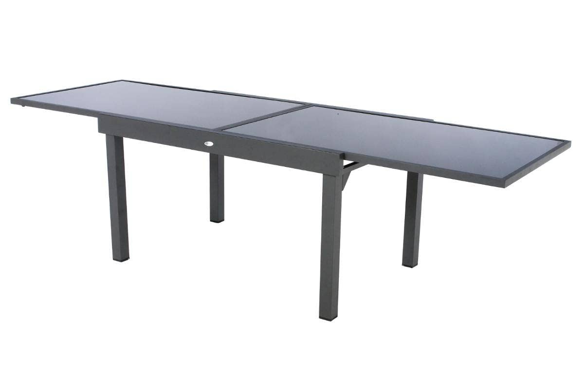 Hespéride - Mesa de jardín Extensible Piazza, Gris Grafito - 10 plazas - Aluminio Inoxidable, Vidrio Templado - Mobiliario de Exterior con extensión Deslizante