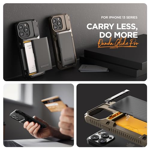 Image of VRS DESIGN Damda Glide Pro, Sturdy Semi Auto Wallet [4 Cards] Case Compatible for iPhone 13 Pro Max Case (2021) (Groove Black)
