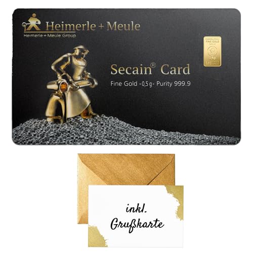 Geschenk aus Gold – Goldbarren 0,5g Heimerle+Meule - Secain Card - inkl. Geschenkverpackung, Grußkarte und Echtheitsgarantie