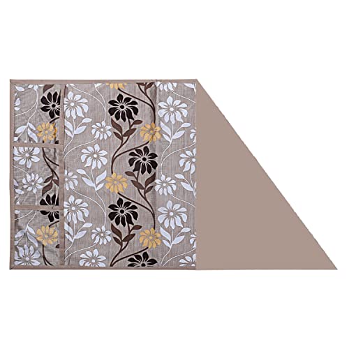 Image of Kuber Industries Floral Print Fridge Cover With Side Pockets|Fridge Top Cover|Refrigerator Cover|Washable Cotton Material|6 Utility Pockets (Beige)