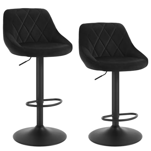 WOLTU Tabouret de Bar Lot de 2, 2 Tabourets de Cuisine Hauteur Réglable, en Similicuir, Noir