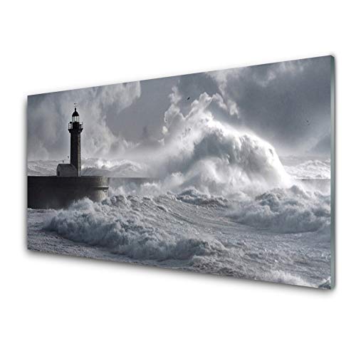 Impression sur verre acrylique 100x50 cm pour décoration murale moderne avec phare et lac