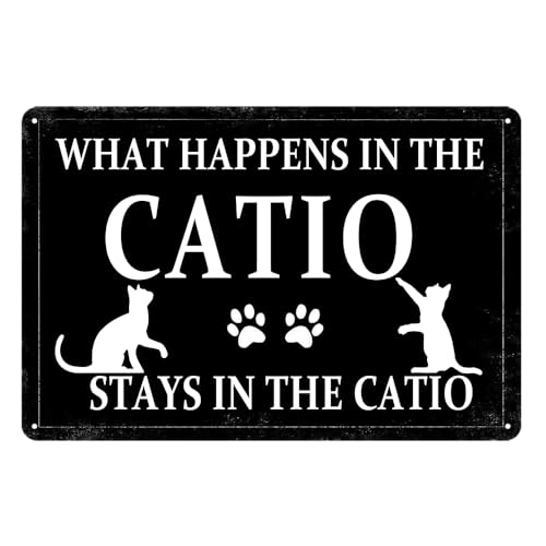 Catio Accessories Outdoor What Happens In The Catio Stays In The Catio Metal Tin Sign Caution Cat Vomit Sign Funny Cat Lover Sign Posters Gift 8x12 Inch