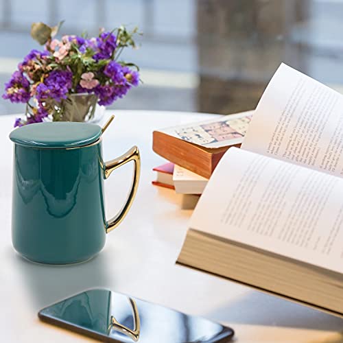 Taza de cerámica mate con cuchara y tapa 450 ml miniatura 5
