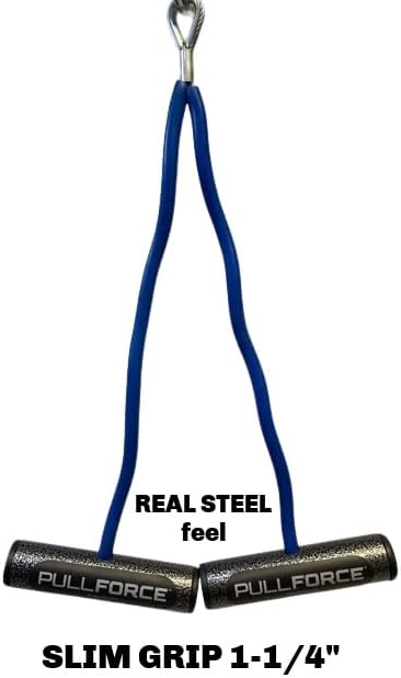 Miniatura 5 de Manijas de gimnasio de agarre delgado "doble" para entrenamientos de máquina de cable, asas de cable 20% más fuertes de tracción central, ataque LAT