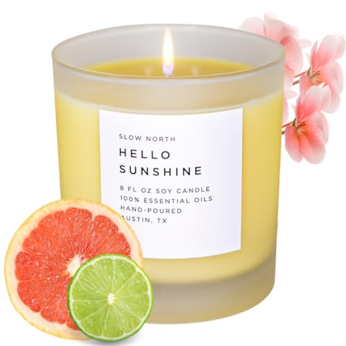 Slow North Hello Sunshine Candle Essential Oils and 100 Pure Soy Wax Candle in a Reusable Frosted Glass Jar A Unique and Mindful Scented Candle Hand Poured in The USA 8 oz