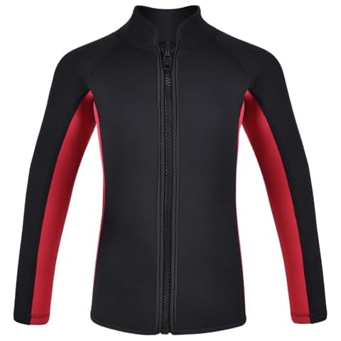 FLEXEL Wetsuit Top Mens Women 3mm Neoprene Long Sleeve Front Zipper 2MM Mens Wetsuit Top for Diving Snorkeling Surfing Kayaking Canoeing (Blac*Red, 6) Cover