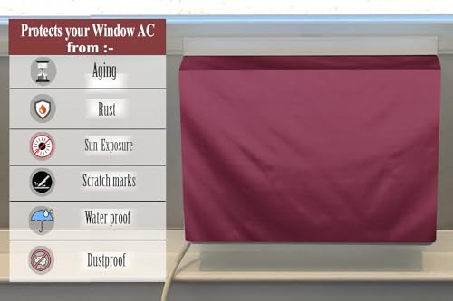 Image of The Furnishing Tree Elastic fit waterproof Polyester window ac cover compatible for Lloyd 1.5 Ton GLW18B5YWGEW Dustproof cover for inner and outer section, Maroon
