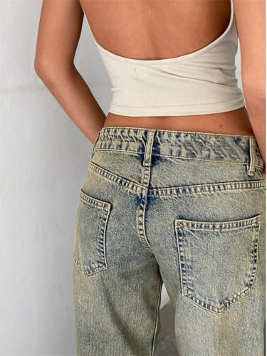 Akoilo Women's Baggy Wide Leg Jeans Straight Leg Boyfriend Denim Pants Comfort Jeans Low Rise Blue XS, S, M, L, XL2