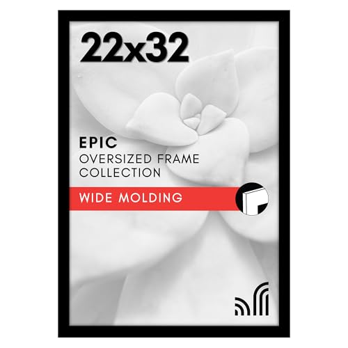 Americanflat 22x32 Poster Frame with Polished Plexiglass - Black Picture Frame - Wide Photo Frames Made of Engineered Wood for Vertical or Horizontal Wall Display - Epic Collection - Black