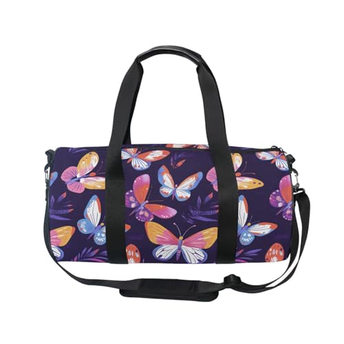 Butterfly Sports Duffel Bag Barrel Gym Bag with Adjustable Shoulder Strap, Spacious Main Compartment Side Pockets and Full Print Design for Fitness Travel and Sports2