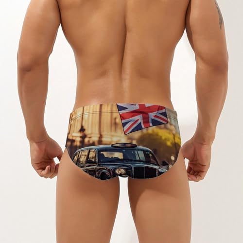 UK London Taxi and English Flag Mens Swim Briefs Sexy Bikini Swimwear Bathing Suits Trunks2