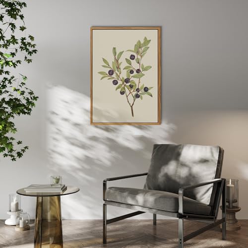 crmotu Vintage Framed Wall Art, Minimalist Blueberry Botanical Prints, Nature Plant Watercolor Canvas Pictures, Branch Leaf Rustic Home Wall Decor Living Room Bedroom Bathroom Paintings, 16x24 inch