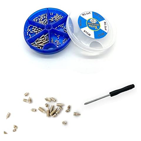 150 pcs Nickel Plated Tip Screws Pointed Cross Slot Leather Accessories 6 Sizes Belt Screws Include M2×3，M2.5×4，M2.5×5，M2.5×6，M3×5，M3×8 with 2mm Screwdriver for Belt Buckle Wallet Handbag Purse Cover