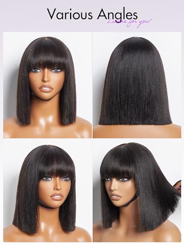 Luvme Hair 10 Inch Light Yaki Straight Bob Wig With Bangs Human Hair Realistic Hd Lace Short Black Bob Wigs thumb #7