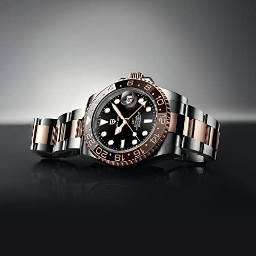 Men Watch Pagani Design GMT Watches for Men Automatic 40MM Date 100M Waterproof Stainless Steel Sapphire Glass Mechanical Wristwatches PD-1662, 3 Rose Gold Black, Modern, fashion, business, sport