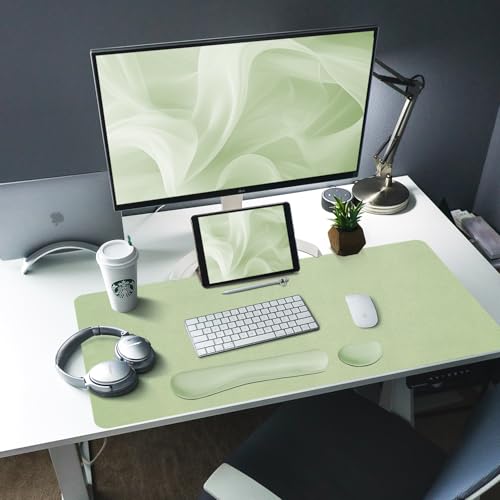 Image of Bloss Leather Desk Mat and Keyboard Wrist Rest, Large Mouse Pad + Keyboard Pad+Mouse Wrist Support, Non-Slip Desk Mat Protector for St Patricks Day(31.5x15.7 Inches, Green)