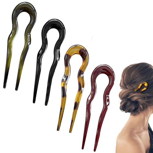 12 Pcs Horquilla en Forma de U, Horquilla en Forma de U, Palillos Para El Cabello De Estilo Francés, Horquillas Para el Pelo con Giro Francés, Palillos Para El Cabello De Estilo Francés