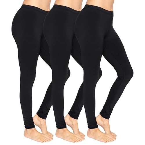 The Fancy Dress 3 Pack Womens Soft Cotton Leggings - Ladies Elasticated Waist Non-See Through Leggings for Womens UK Black, 20