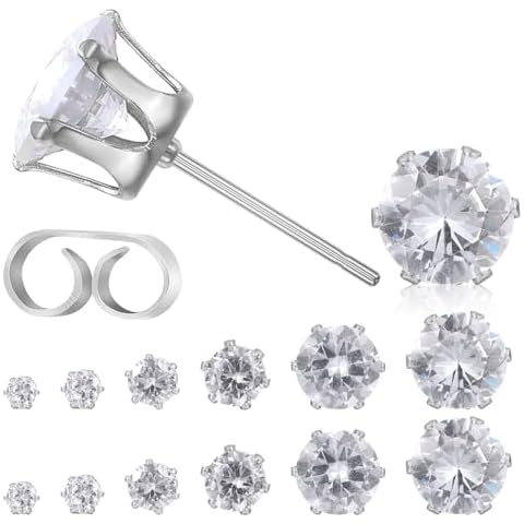 12 Pairs Hypoallergenic CZ Diamond Stud Earrings Cover