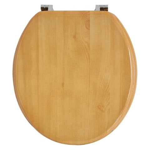 Anika 92430 Pine Effect Toilet Seat with Chrome Hinges Cover