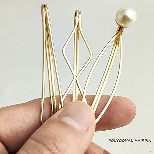16 Pieces Geometric Metal Hair Pins, Pearls Hair Clips Elegant Hair Barrettes Bridal Gold Metal Bobby Pins Dainty Embellished Bobby Pins for Woman and Girls - Image 5