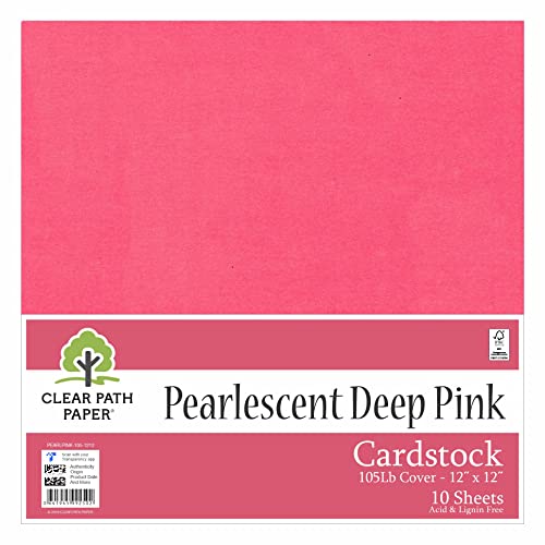 Pearlescent Deep Pink Cardstock - 12 x 12 inch - 105Lb Cover - 10 Sheets - Clear Path Paper