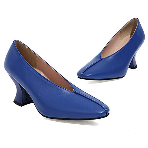 VOKLIN Women's Comfy Kitten Low Heels Dress Pumps Fashion Square Toe Slip On Formal Work Office Pump Shoes2