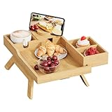 HOOBRO Couch Armrest Table - 6 in 1 Bamboo Couch Arm Tray, Sofa Arm Clip on Side Table with 360°Rotated Holder & Snack Tray, Couch Cup Holder Tray for Drinks, Remote, Natural YL26SF01