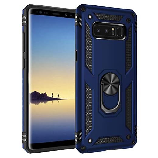 Military Grade Drop Impact for Samsung Galaxy Note 8 Case 360 Metal Rotating Ring Kickstand Holder Built-in Magnetic Car Mount Armor Shockproof Cover for Galaxy Note 8 Protection Case (Blue)