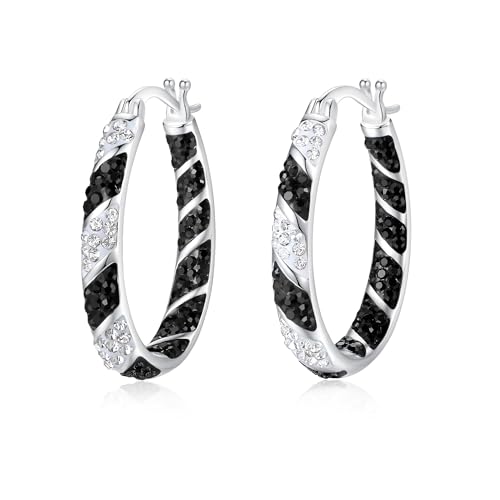 MUYUU Crystal Hoop Earrings for Women, Sparkly Earrings Inside Out Oval Hoop Earrings For Women Fashion Jewelry Gift