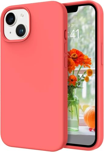 Image of DIZORO Microfiber Candy Case Compatible for iPhone 14 / iPhone 13 6.1 inches Shockproof Slim Back Cover Liquid Silicone Case - Coral