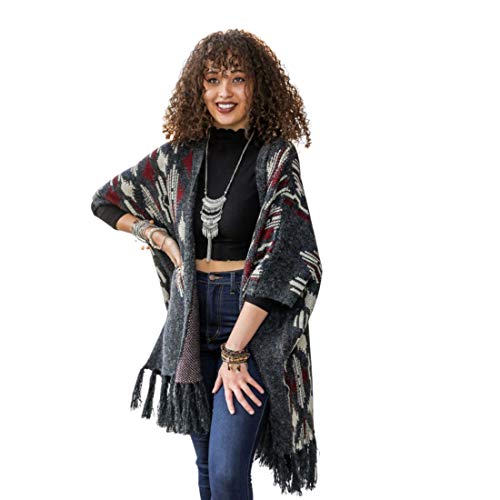 TD Collections Ruana wraps for Women Heather Argyle Knit Ruana Poncho shawl cardigan open front cape shawl