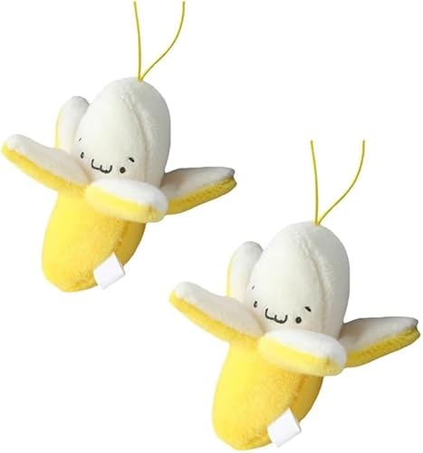 2 Pieces Yellow Peeling Banana Keychain, Banana Plush Keychain,Cartoon Birthday