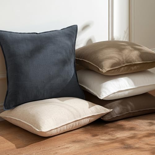 Image of 18x18 Inch Set of 2 Decorative Linen Solid Throw Pillow Covers Boho Accent Farmhouse Couch Pillowcases Modern Netural Home Decor for Couch Sofa Living Room Bed,Dark Gray