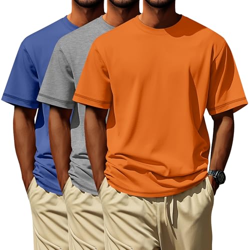 Image of Neer 3 Pack Big and Tall T-Shirts for Men L-7xl Tops | Large Casual Stretch Workout Tees, Short Sleeve Crewneck Oversized Shirts, Classic Summer Outfits, Comfy Basic Loose Clothes
