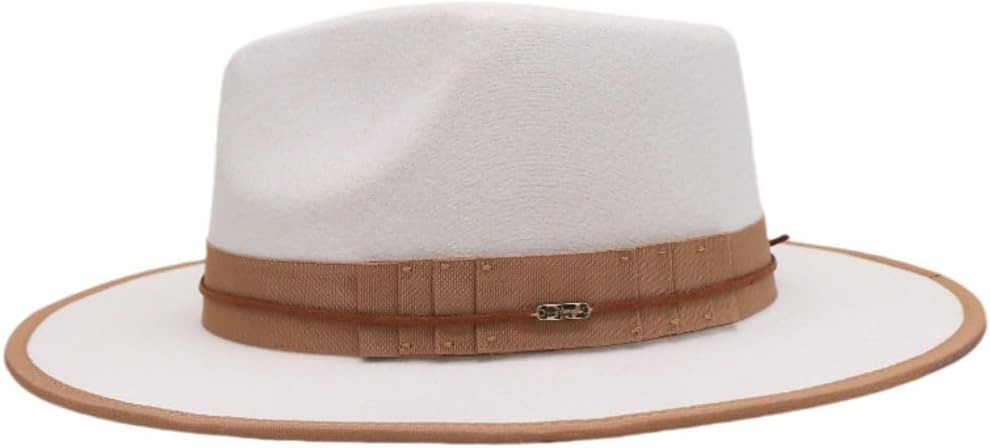 Classic Fedora Hat, Black with Brown Band, Wide Brim