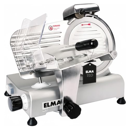 ELMA Cortadora de Fiambres Profesional Elma | Cuchilla Desmontable de Acero Inoxidable Ø 220 mm | Cortafiambres Eléctrico Preciso para Quesos, Embutidos y Fiambres – Uso Intensivo y Diario