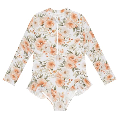 Peach Bloom Flower Floral Girls Long Sleeve Swimsuit UPF 50+ Rashguard Swimwear One Piece Bathing Suit 21217287