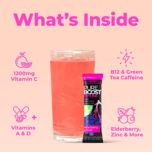 Image of Pureboost Sugar-Free Immune Clean Energy Booster Drink Mix, Elderberry 30ct